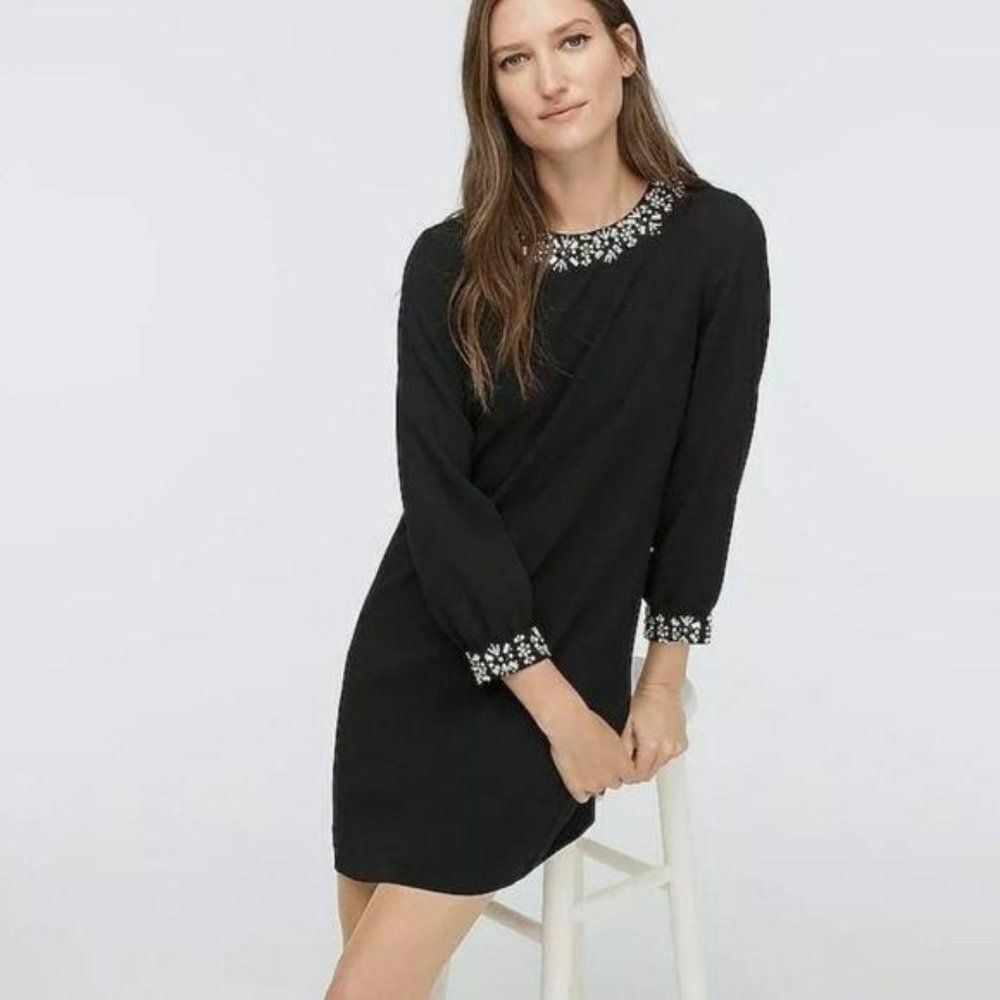 J.CREW Emma Jewel Embellished Crystals Crepe Shift Mini Dress Women's Size 0